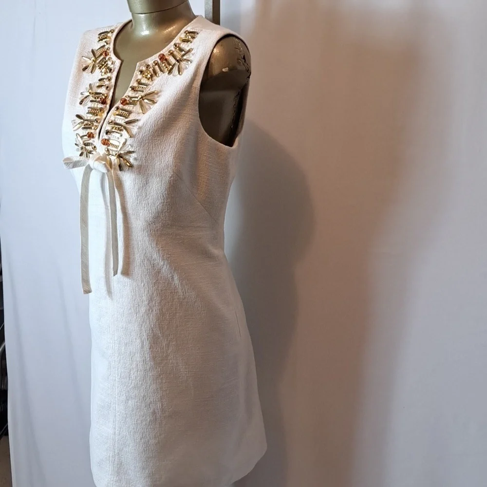 VINTAGE MILLY  OF NEW YORK WHITE  EMBLESSISHED LINED COTTON DRESS - Picture 5 of 7